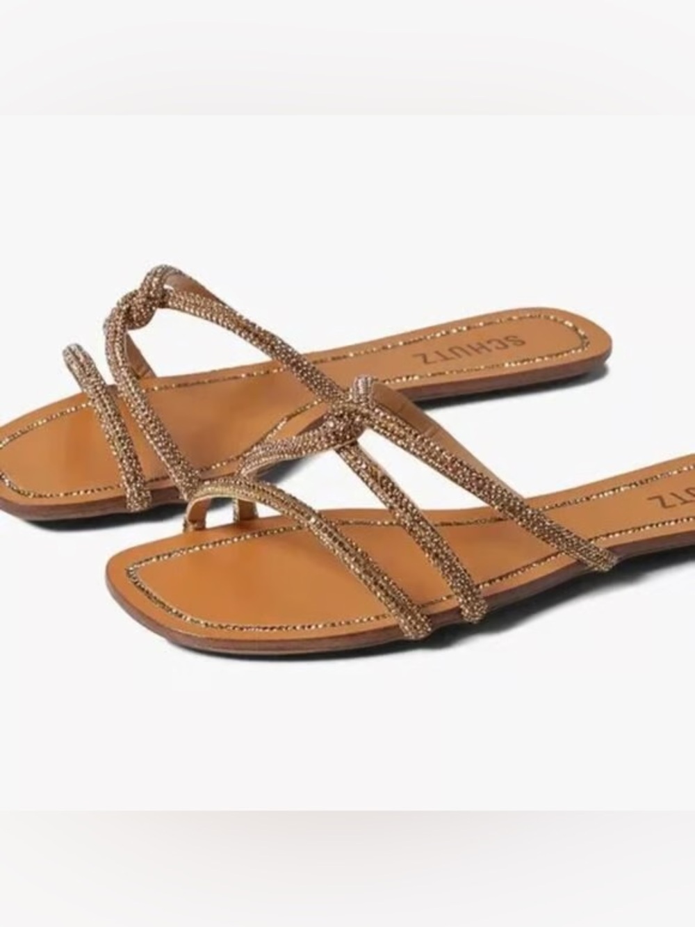 Schutz Sandals Slides Flats Honey Crystal Embellished Beaded Size 9.5